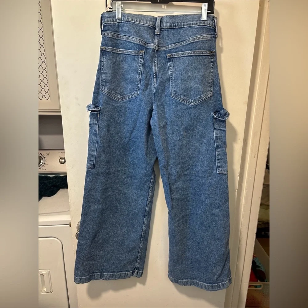 GAP High Rise Stride Wide Leg Cargo Jeans Light Wash Blue Denim 12 31 P Petite - Picture 5 of 11